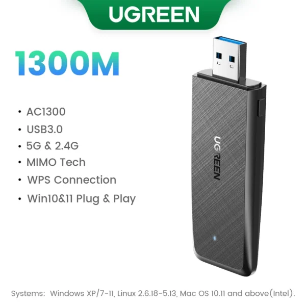 UGREEN Adattatore WiFi USB AC650/AX1800 – Dongle Wireless Dual Band 5Ghz/2.4Ghz - immagine 9