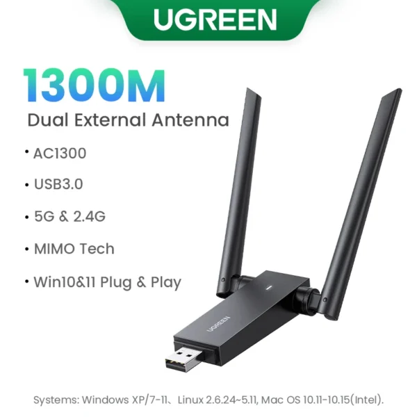 UGREEN Adattatore WiFi USB AC650/AX1800 – Dongle Wireless Dual Band 5Ghz/2.4Ghz - immagine 7