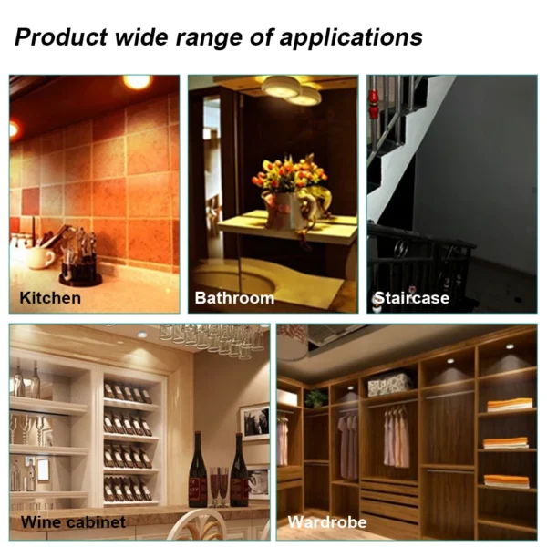 COB LED Under Cabinet Light With Adhesive Sticker Wireless Wall Lamp Wardrobe Cupboard Drawer Closet Bedroom Kitchen Night Light - immagine 2