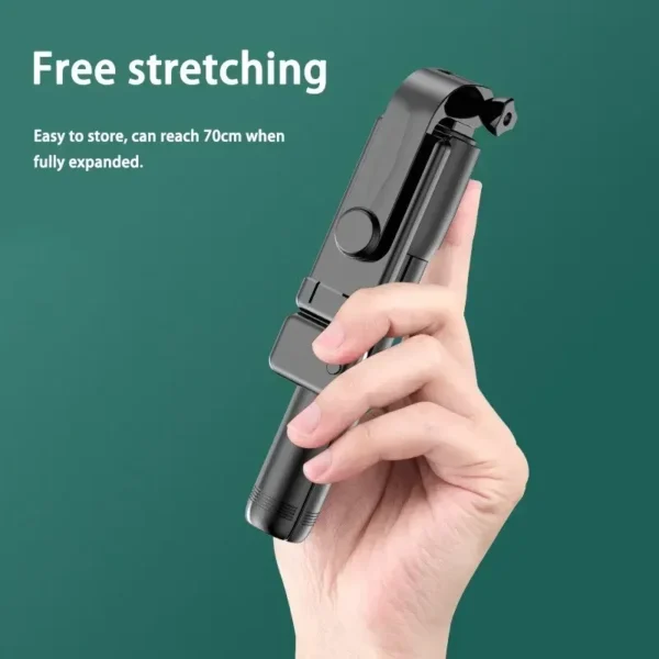 Bluetooth Remote Extendable Phone Tripod - Wireless Selfie Stick Tripod Stand per iPhone 15, Samsung, TikTok Live Streaming, Supporto Regolabile con Telecomando Bluetooth - immagine 5