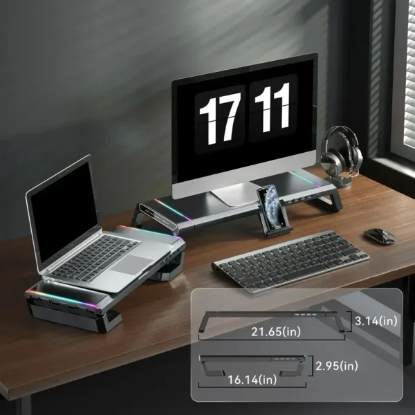 Supporto Monitor in Alluminio con 4 Porte USB – Riser da Scrivania con Hub USB 3.0 – Design Elegante e Funzionale - immagine 5