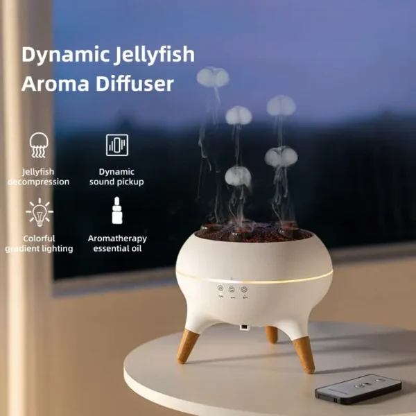 Dynamic Jellyfish Air Humidifier 250ml - Diffusore di Oli Essenziali con Telecomando e 7 Luci Notturne Colorate - Umidificatore per Camera da Letto - immagine 6