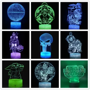 Lampada 3D LED Baby Yoda Anime – Luce Notturna Illusione Ottica Multicolore per Cameretta Bambini, Decorazione da Tavolo, Stile Manga Groot