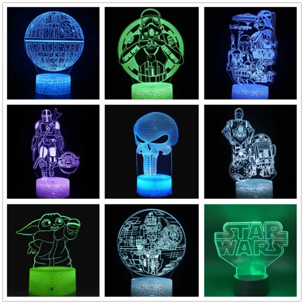 Lampada 3D LED Baby Yoda Anime – Luce Notturna Illusione Ottica Multicolore per Cameretta Bambini, Decorazione da Tavolo, Stile Manga Groot