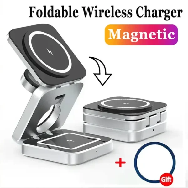 Caricatore Wireless Magnetico 3 in 1 per iPhone - Stazione di Ricarica Rapida MagSafe Compatibile, Base Stand All-in-One