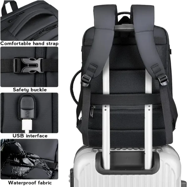 Zaino da Viaggio USB Espandibile da 40L - Borsa da Mano Approvata per Voli - Resistente all’Acqua e Durabile, Compatibile con Laptop fino a 17 Pollici, Zaino da Viaggio con Caricatore USB per Aereo - immagine 5