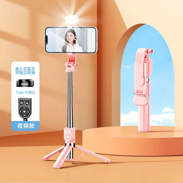 Selfie Stick Estendibile 1M Bluetooth con Luce di Riempimento e Treppiede per TikTok Live – Supporto da Scrivania per Smartphone e Video - immagine 8
