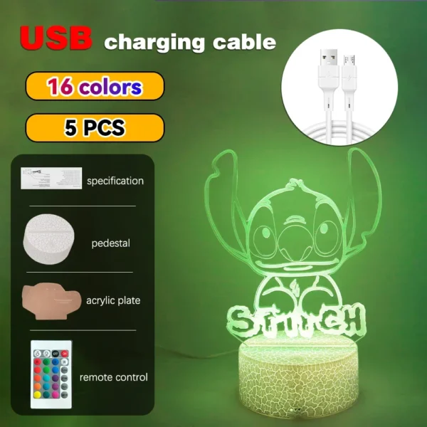 Lampada 3D Stitch Illusione Ottica – Luce Notturna LED con Controllo Remoto e Touch – Lampada da Letto per Bambini, Decorazione Camere e Regalo di Natale - immagine 17