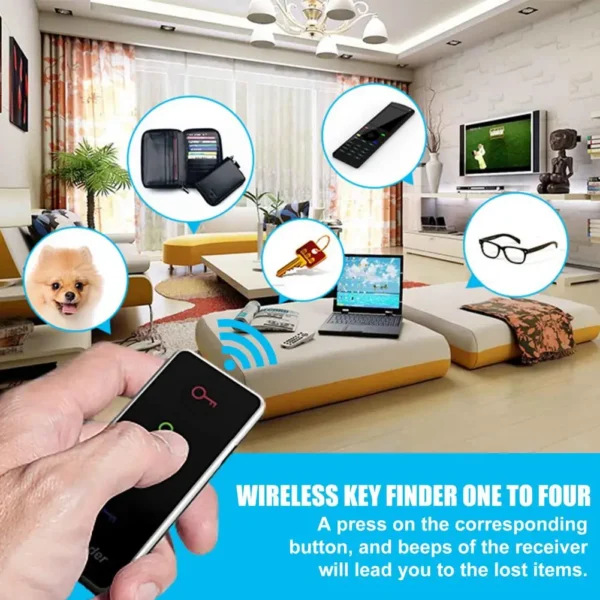 4-in-1 Localizzatore Chiavi Wireless – Dispositivo Anti-Smarrimento con Allarme 80dB, 30m di Portata, Ricerca Rapida con Pulsante, 4 Colori Inclusi - immagine 3