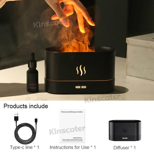 KINSCOTER Diffusore di Aromi e Umidificatore d’Aria Ultrasonico - Lampada a Fiamma LED per Oli Essenziali, Nebulizzatore a Vapore Freddo, Diffusore per Casa e Ufficio - immagine 10