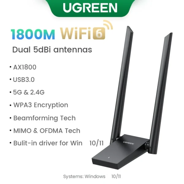 UGREEN Adattatore WiFi USB AC650/AX1800 – Dongle Wireless Dual Band 5Ghz/2.4Ghz - immagine 8