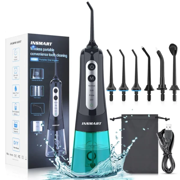 INSMART Irrigatore Orale Portatile 300ml – Flossing a Getto d’Acqua Ricaricabile USB con 4 Ugelli Intercambiabili – Pulizia Profonda dei Denti e Sbiancamento – Impermeabile IPX7 per Casa e Viaggio - immagine 14