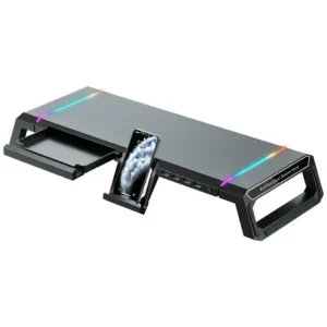 Supporto Monitor in Alluminio con 4 Porte USB – Riser da Scrivania con Hub USB 3.0 – Design Elegante e Funzionale