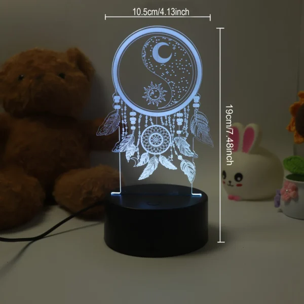 Lampada 3D Dream Catcher – Luce Notturna LED con Effetto Illusione Ottica, 7 Colori Touch – Decorazione per Camera da Letto e Regalo Spirituale - immagine 3