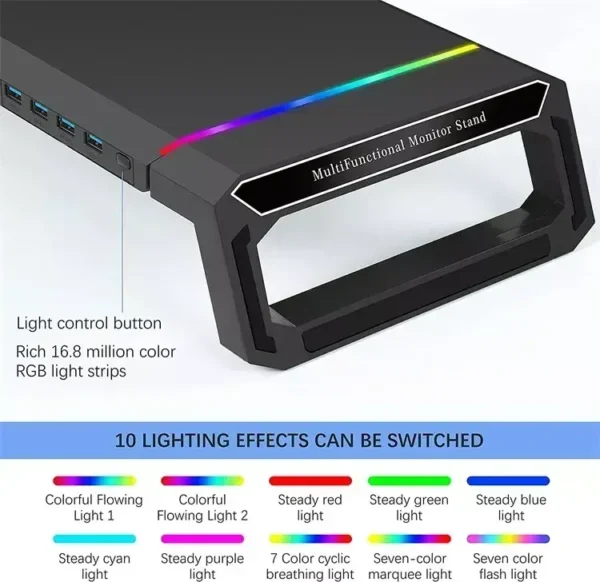 Supporto Monitor in Alluminio con 4 Porte USB – Riser da Scrivania con Hub USB 3.0 – Design Elegante e Funzionale - immagine 2