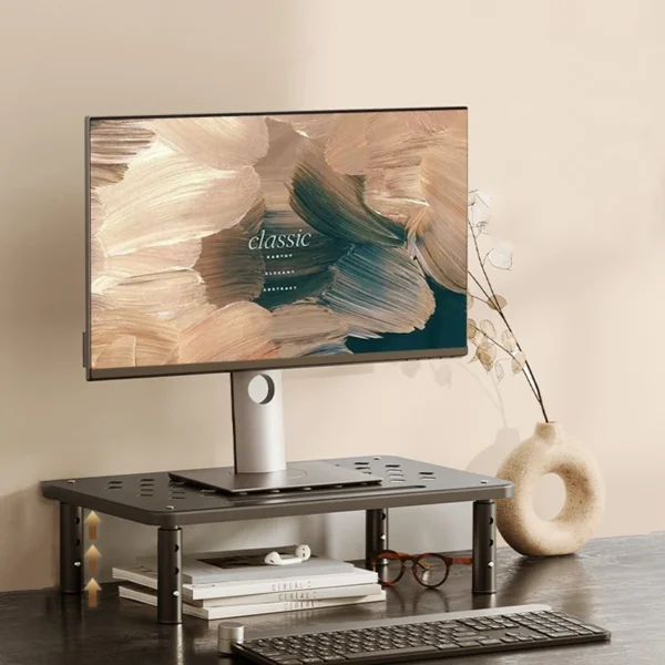Supporto Monitor Regolabile Estensibile – Base Elevata per Ufficio con Spazio Organizer, Riduce il Dolore al Collo - immagine 4