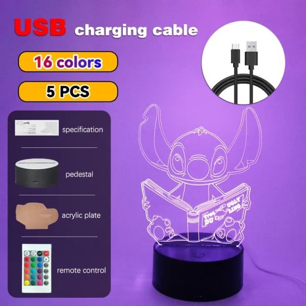 Lampada 3D Stitch Illusione Ottica – Luce Notturna LED con Controllo Remoto e Touch – Lampada da Letto per Bambini, Decorazione Camere e Regalo di Natale - immagine 16