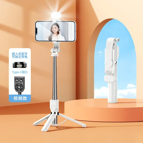 Selfie Stick Estendibile 1M Bluetooth con Luce di Riempimento e Treppiede per TikTok Live – Supporto da Scrivania per Smartphone e Video - immagine 7