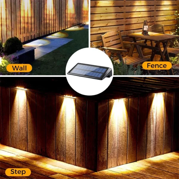 Set 2 Luci Solari da Parete – 4 LED Impermeabili per Recinzioni, Muretti, Sentieri e Giardini - immagine 6