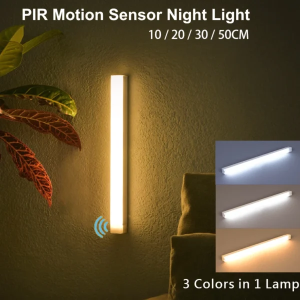 USB Ricaricabile Wireless Motion Sensor LED Bar Light - Luce Notturna a Sensore di Movimento Senza Fili, Luce Magnetica per Cucina, Mobile e Armadio, Lampada Cordless Induzione, Facile da Installare