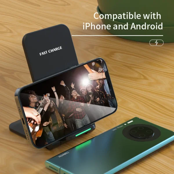 Caricatore Wireless 15W Stand Universale – Ricarica Rapida per iPhone 15/14/13/12/11/X/SE 2022, Galaxy S23/S22/S21/S20/S10, AirPods, Qi Dispositivi - immagine 4