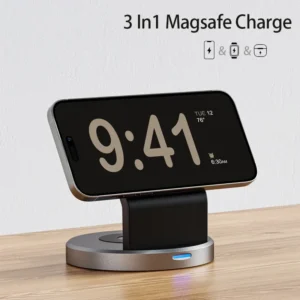 Caricatore Wireless Magnetico 3 in 1 per iPhone 15 14 13 12 Pro Max, Apple Watch, AirPods – Dock di Ricarica Rapida con Supporto MagSafe