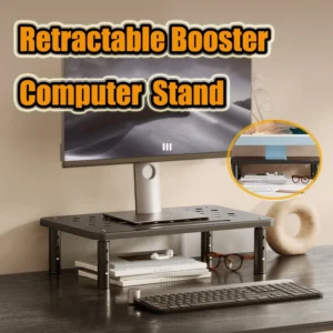 Supporto Monitor Regolabile Estensibile – Base Elevata per Ufficio con Spazio Organizer, Riduce il Dolore al Collo