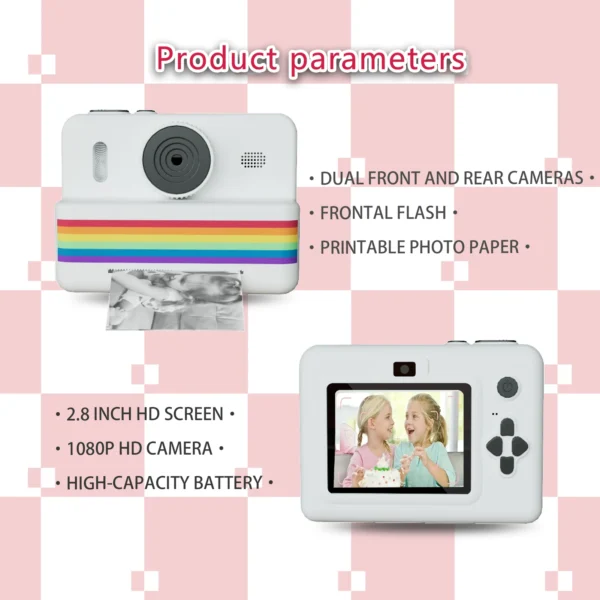 Fotocamera Digitale Bambini con Mini Stampante – Fotocamera Termica Istantanea Portatile 2.8” Schermo HD, Video & Foto, Regalo Educativo Bimbi - immagine 4