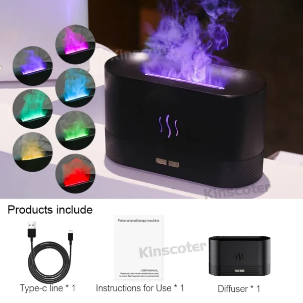 KINSCOTER Diffusore di Aromi e Umidificatore d’Aria Ultrasonico - Lampada a Fiamma LED per Oli Essenziali, Nebulizzatore a Vapore Freddo, Diffusore per Casa e Ufficio - immagine 8
