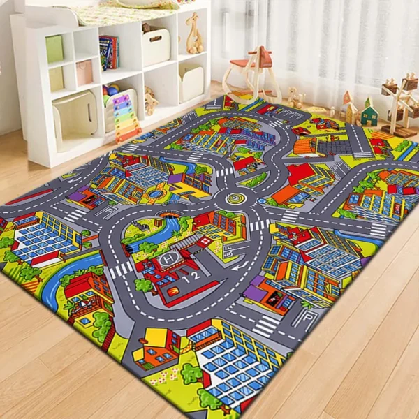 Tappeto Gioco per Bambini VIKAMA – Tappeto Cartoon Antiscivolo con Strade, Parcheggi e Città – Tappeto Ludico per Cameretta, Salotto, Asilo (Runway Parking Mat) - immagine 8