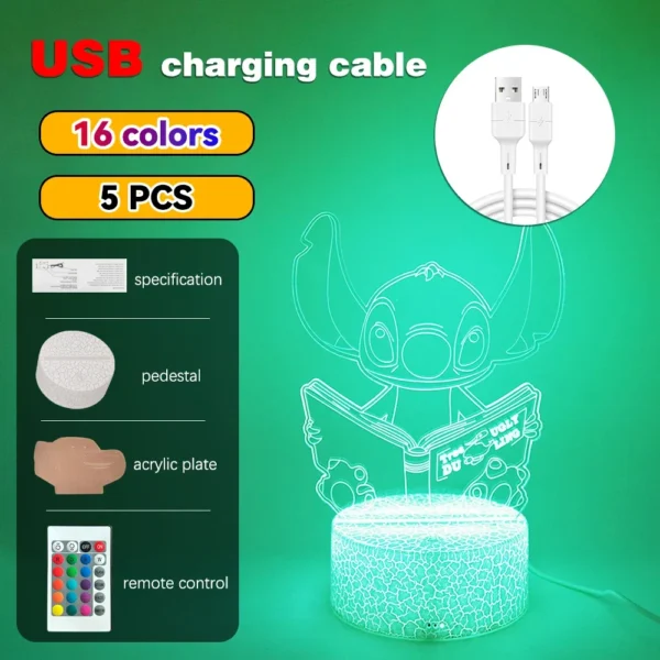 Lampada 3D Stitch Illusione Ottica – Luce Notturna LED con Controllo Remoto e Touch – Lampada da Letto per Bambini, Decorazione Camere e Regalo di Natale - immagine 12