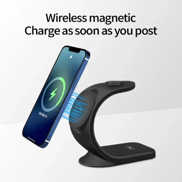 Caricatore Wireless Magnetico 3 in 1 – Stazione di Ricarica Rapida 15W – Supporto Magnetico da Tavolo per iPhone con Funzione Bracket - immagine 5
