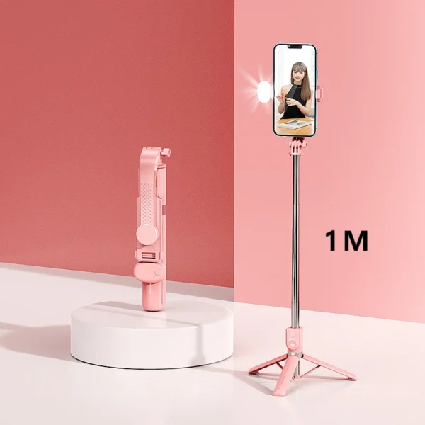 Selfie Stick Estendibile 1M Bluetooth con Luce di Riempimento e Treppiede per TikTok Live – Supporto da Scrivania per Smartphone e Video - immagine 6
