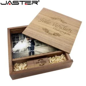 JASTER Maple Photo Album USB Flash Drive con Scatola in Legno – Pendrive 8GB, 16GB, 32GB, 64GB, 128GB Personalizzabile con Logo – Regalo per Fotografia, 17017035mm