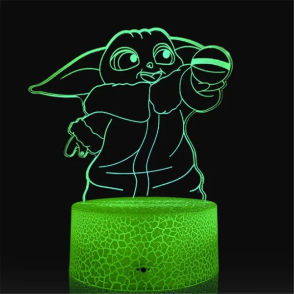Lampada 3D LED Baby Yoda Anime – Luce Notturna Illusione Ottica Multicolore per Cameretta Bambini, Decorazione da Tavolo, Stile Manga Groot - immagine 5