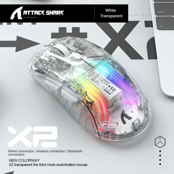 ATTACK SHARK X2 Pro – Mouse Gaming Wireless Tripla Modalità con Guscio Trasparente - immagine 7