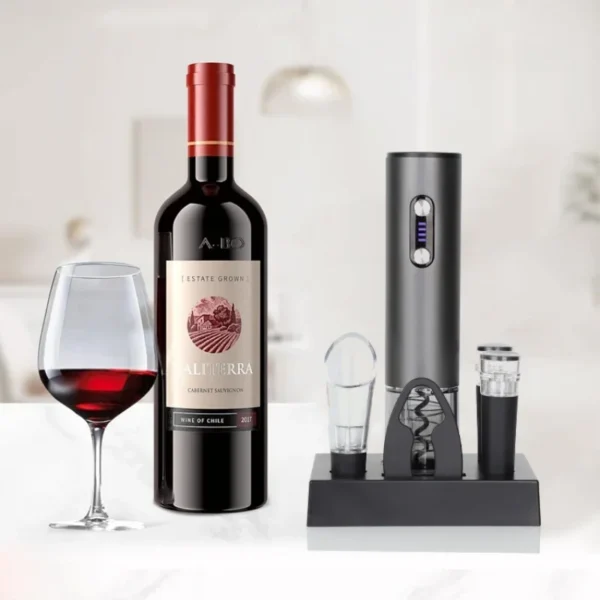 Set Apribottiglie Elettrico Ricaricabile USB – Cavatappi Automatico con Base, per Vino Rosso e Bianco - immagine 6