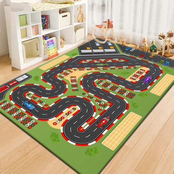 Tappeto Gioco per Bambini VIKAMA – Tappeto Cartoon Antiscivolo con Strade, Parcheggi e Città – Tappeto Ludico per Cameretta, Salotto, Asilo (Runway Parking Mat) - immagine 9