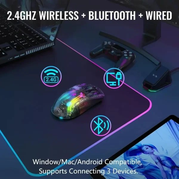 ATTACK SHARK X2 Pro – Mouse Gaming Wireless Tripla Modalità con Guscio Trasparente - immagine 5