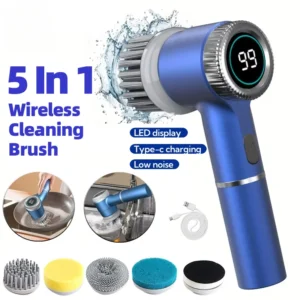 Spazzola Elettrica 5 in 1 Multifunzionale per Pulizia – Brush Elettrica Portatile per Cucina, Bagno e WC, 5 Testine Intercambiabili, Display LED, Spazzola Potente per Pulizia Profonda