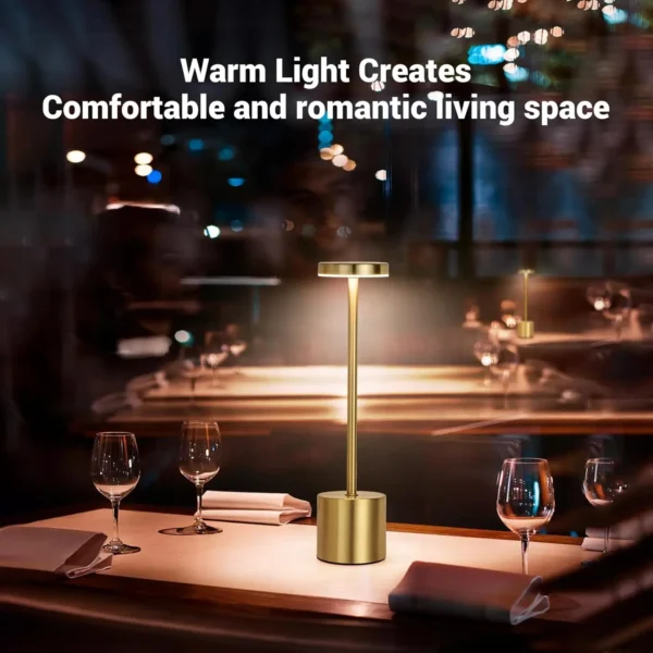 Lampada da Tavolo Touch LED Ricaricabile – Luce Notturna in Metallo con 3 Tonalità, Dimmerabile, Portatile – Lampada da Comodino per Camera, Esterni, Decorazione Moderna - immagine 5