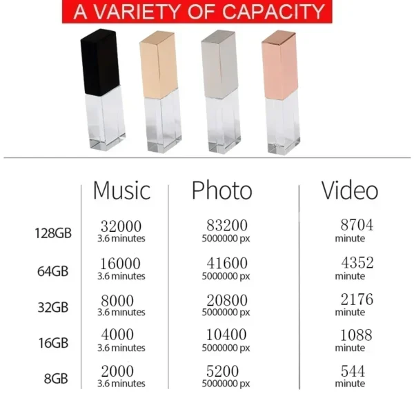 Chiavetta USB in Cristallo Personalizzata 128GB – Pen Drive Elegante con Logo Inciso – Regalo per Matrimoni, Eventi, Aziende – USB 2.0 64GB / 32GB - immagine 6