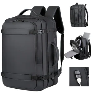 Zaino da Viaggio USB Espandibile da 40L - Borsa da Mano Approvata per Voli - Resistente all’Acqua e Durabile, Compatibile con Laptop fino a 17 Pollici, Zaino da Viaggio con Caricatore USB per Aereo