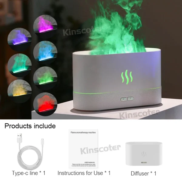 KINSCOTER Diffusore di Aromi e Umidificatore d’Aria Ultrasonico - Lampada a Fiamma LED per Oli Essenziali, Nebulizzatore a Vapore Freddo, Diffusore per Casa e Ufficio - immagine 9