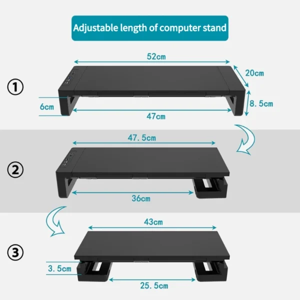 Supporto Monitor Multifunzione con Luci RGB – Riser da Scrivania per PC e Laptop con Interfaccia di Ricarica Rapida, Base Regolabile con Design Ergonomico - immagine 5