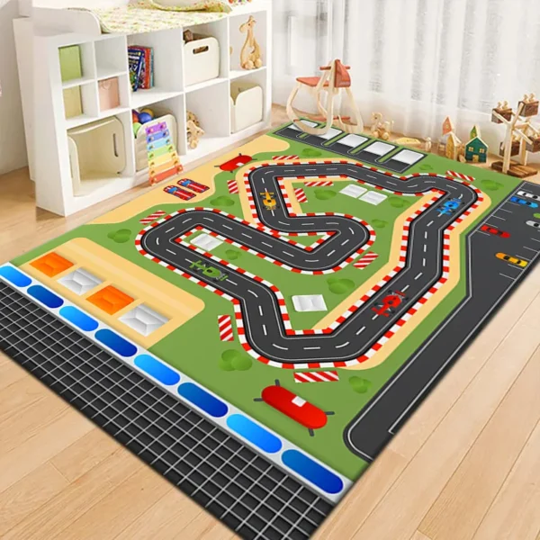 Tappeto Gioco per Bambini VIKAMA – Tappeto Cartoon Antiscivolo con Strade, Parcheggi e Città – Tappeto Ludico per Cameretta, Salotto, Asilo (Runway Parking Mat) - immagine 3