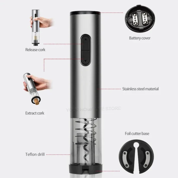 Apribottiglie Elettrico Automatico in Acciaio Inox – Cavatappi Ricaricabile con Taglia Capsule Integrato - immagine 6