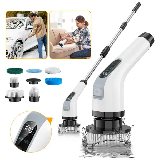 Spazzola Elettrica Senza Fili, Spazzola Manuale per Pulizia Doccia, 7 Teste Intercambiabili, Spazzola Rotante Multifunzionale per Bagno e Cucina