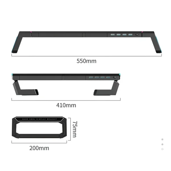 Supporto Monitor in Alluminio con 4 Porte USB – Riser da Scrivania con Hub USB 3.0 – Design Elegante e Funzionale - immagine 6