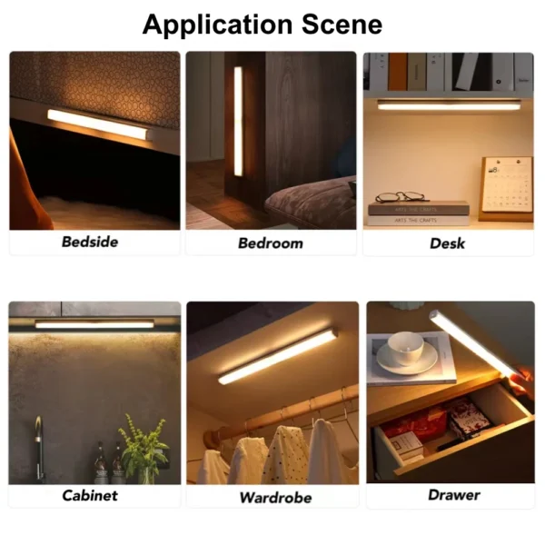 Luce Notturna LED a Sensore di Movimento Ricaricabile USB-C – Lampada Induzione Wireless per Armadio, Comodino, Specchio, Mobile, Strip LED Portatile - immagine 4